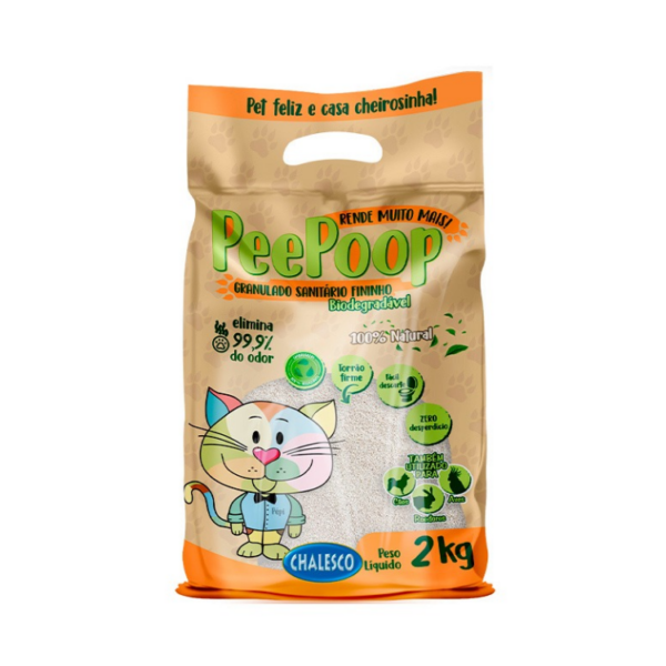 Areia Higiênica Para Gatos PeePoop Grãos Finos 2Kg