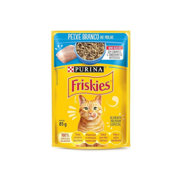 Ração Úmida Purina Friskies Sachê Gatos Sabor Peixe Branco 85g