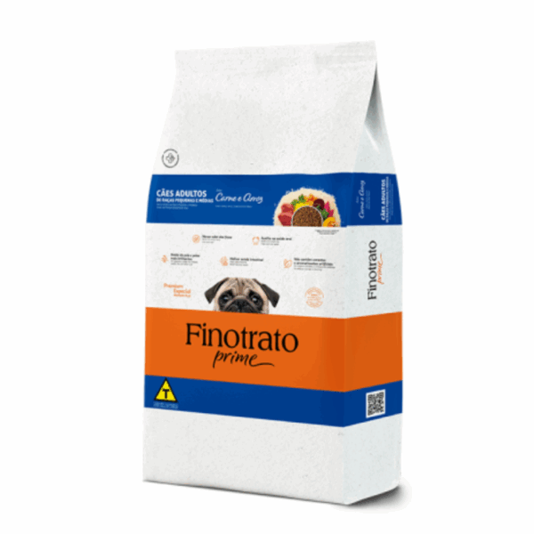 Ração Finotrato Prime Cães Adultos Raças Pequenas e Médias Carne e Arroz 10Kg
